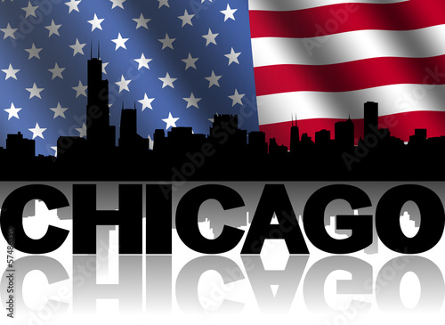 Board z aluminiowym obramowaniem Chicago skyline teksturami plusk amerykańskiej flagi ilustracja