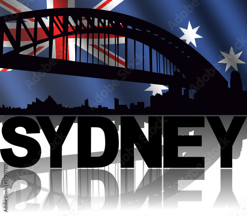 Obraz na płótnie canvas Sydney skyline tekst z flagą australijski pomarszczonej ilustracji
