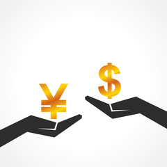 Sticker - Hand hold dollar and yen symbol to compare their value