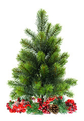 Wall Mural - evergreen christmas tree with red decoraton