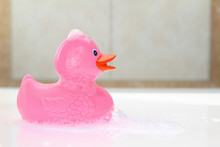 Pink Rubber Duck In Bath Foam