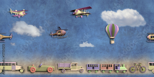Naklejka na kafelki Fun seamless pattern with retro transportation toys
