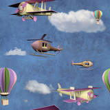 Seamless pattern with flying transportation toys