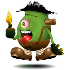 One Eyed Frankenstein Monster Cartoon on Fire-Vector