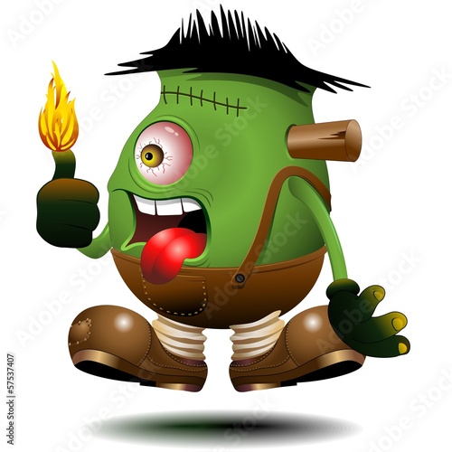 Fotomural One Eyed Frankenstein Monster Cartoon on Fire-Vector