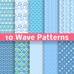 Wall Mural - Wave different seamless patterns (tiling). Vector