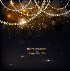 Wall Mural - Elegant Christmas background with golden garland. Vector illustr