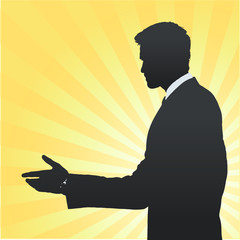 Silhouette of businessman making a deal. 