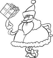 Wall Mural - santa with gift cartoon coloring page