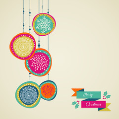 Fototapete - Merry Christmas hand drawn circle baubles vector file.