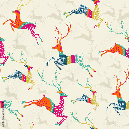 Naklejka - mata magnetyczna na lodówkę Merry Christmas reindeer seamless pattern vector file.