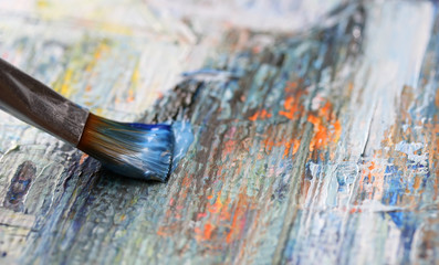 Closeup of brush and palette.