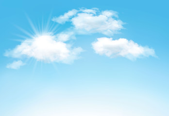Aufkleber - Blue sky with clouds and sun. Vector background