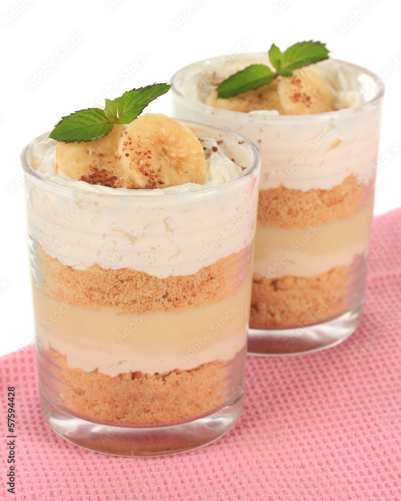 Delicious dessert with banana and caramel