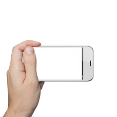 Poster - isolated male hand holding a white phone tablet touch