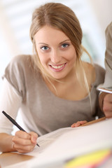 Aufkleber - Girl filling application form for business school