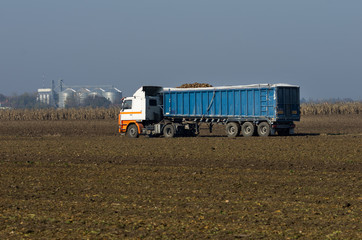 Wall Mural - Loaded truck drives on field