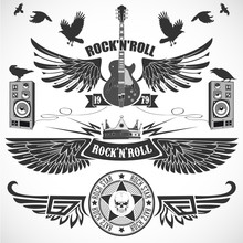 Rock N 'Roll Set Of Symbols With Wings