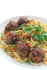 Fried pork meatballs with pasta