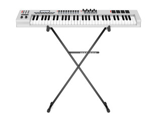Wall Mural - gray synthesizer on stand isolated on white background