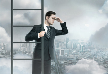 Poster - businessman climbing on ladder