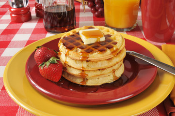 Wall Mural - Waffles with strawberries