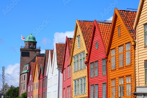 Board z aluminiowym obramowaniem Bergen, Norwegia - słynna ulica Bryggen