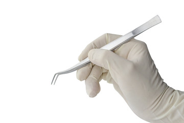 tweezers held by doctor's hand