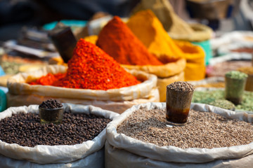 Poster - Traditional spices market in India.