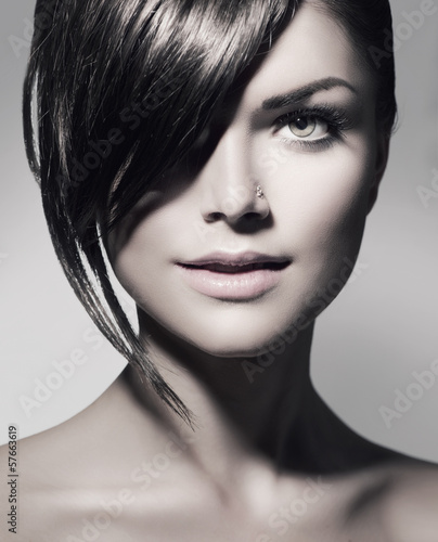 Naklejka na szybę Stylish Fringe. Teenage Girl with Short Hair Style