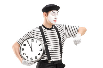 Sticker - Mime artist holding a clock and checking the time