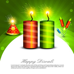 Canvas Print - Beautiful decoration Happy Diwali diya shiny crackers colorful b