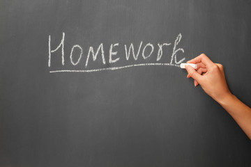 The word homework on the blackboard