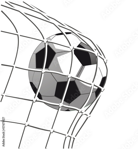 Obraz w ramie Czarno-biała piłka nożna w siatce bramki