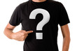 © Bits and Splits - Man in black t-shirt with question mark