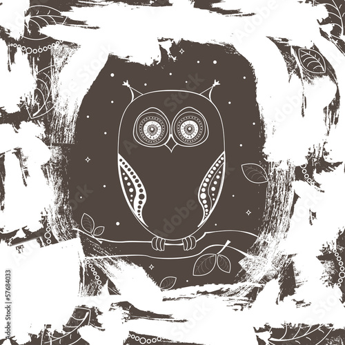 Naklejka na szafę Decorative vector black and white owl on a tree branch