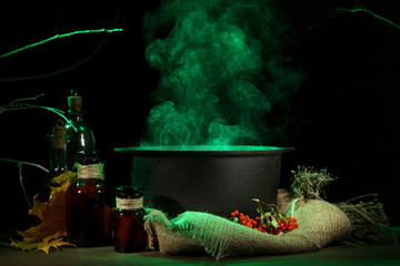 Scary Halloween laboratory on dark color background