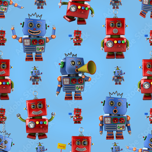 Obraz na płótnie canvas Bez szwu szczęśliwy wzór robotów