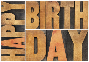 Wall Mural - happy birthday in wood type
