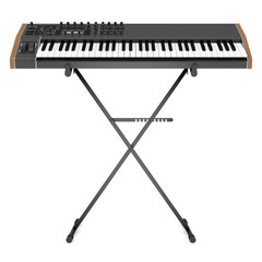 Wall Mural - black synthesizer on stand isolated on white background