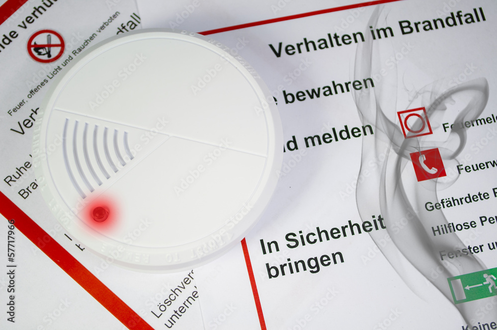 Fototapete Rauchmelder Mit Bauplan Und Haus Und Rauch -  Fototapeten-Stockwerk-Fotodesign