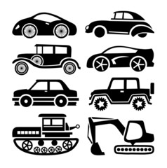 car icon, black transport vector set