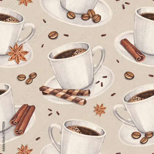 Tapeta ścienna na wymiar Watercolor illustrations of coffee cup. Seamless pattern