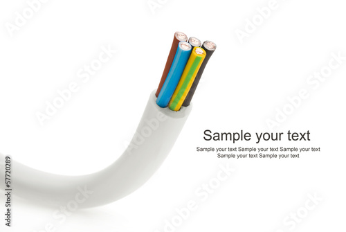 Fotografía closeup of a electric cable on a white background