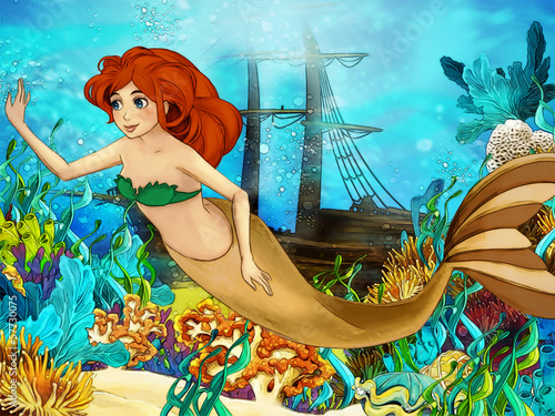 Plissee mit Motiv - The ocean and the mermaids - illustration (von honeyflavour)