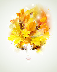 Fotomurales - Beautiful autumn women with abstract hair and design elements