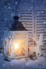 Poster - Burning lantern and christmas decoration