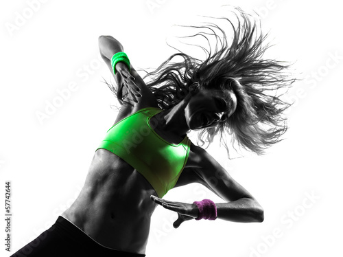 Naklejka - mata magnetyczna na lodówkę woman exercising fitness zumba dancing silhouette