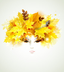 Fotomurales - Beautiful autumn women with abstract hair and design elements
