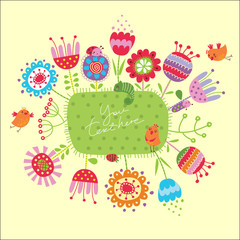 Fototapete - Floral background with birds